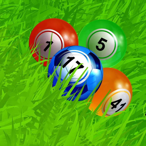 Bingo balls soccer football on green grass — Stock Vector