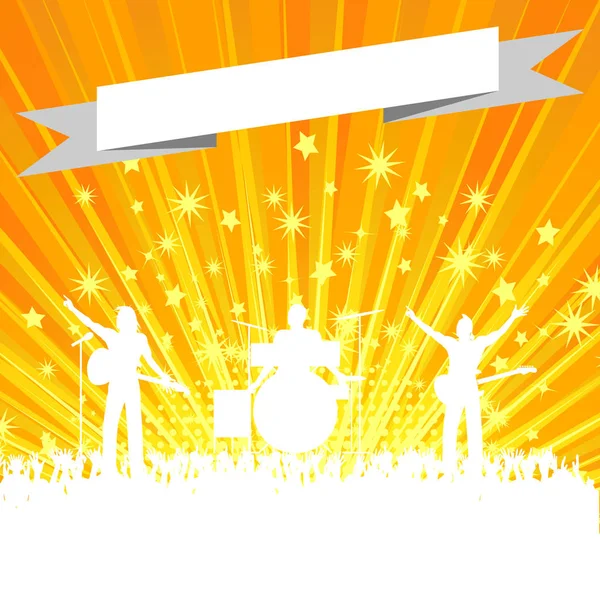 Silueta de banda de música con banner en explosión de estrella — Vector de stock