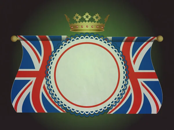 Bandiera rosetta con bandiere Union Jack e corona — Vettoriale Stock
