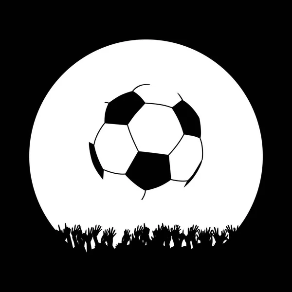 黒の群衆とサッカー ボール ホワイト シルエット — ストックベクタ