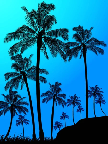 Palm bomen bos over blauwe achtergrond — Stockvector