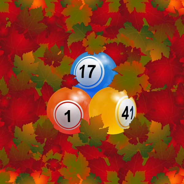 3D бинго лотереи шары на фоне осенних листьев — стоковый вектор