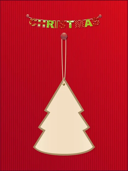 Etiqueta de árvore de Natal e bunting em papelão vermelho — Vetor de Stock