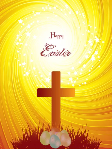 复活节十字架和有抽象背景的蛋 — 图库矢量图片