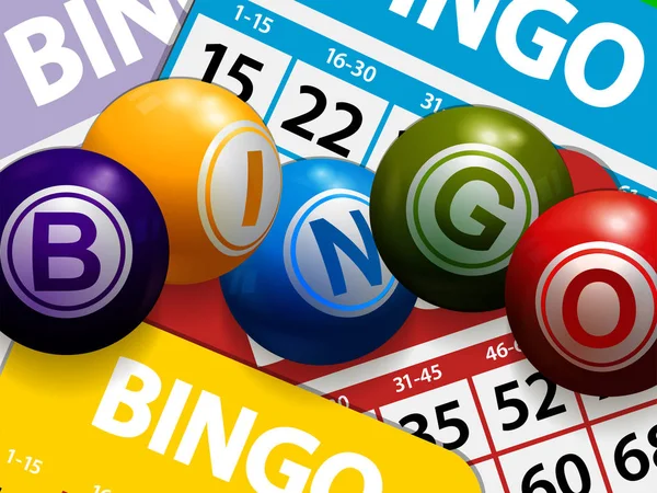Palle da bingo 3D su carte da bingo — Vettoriale Stock