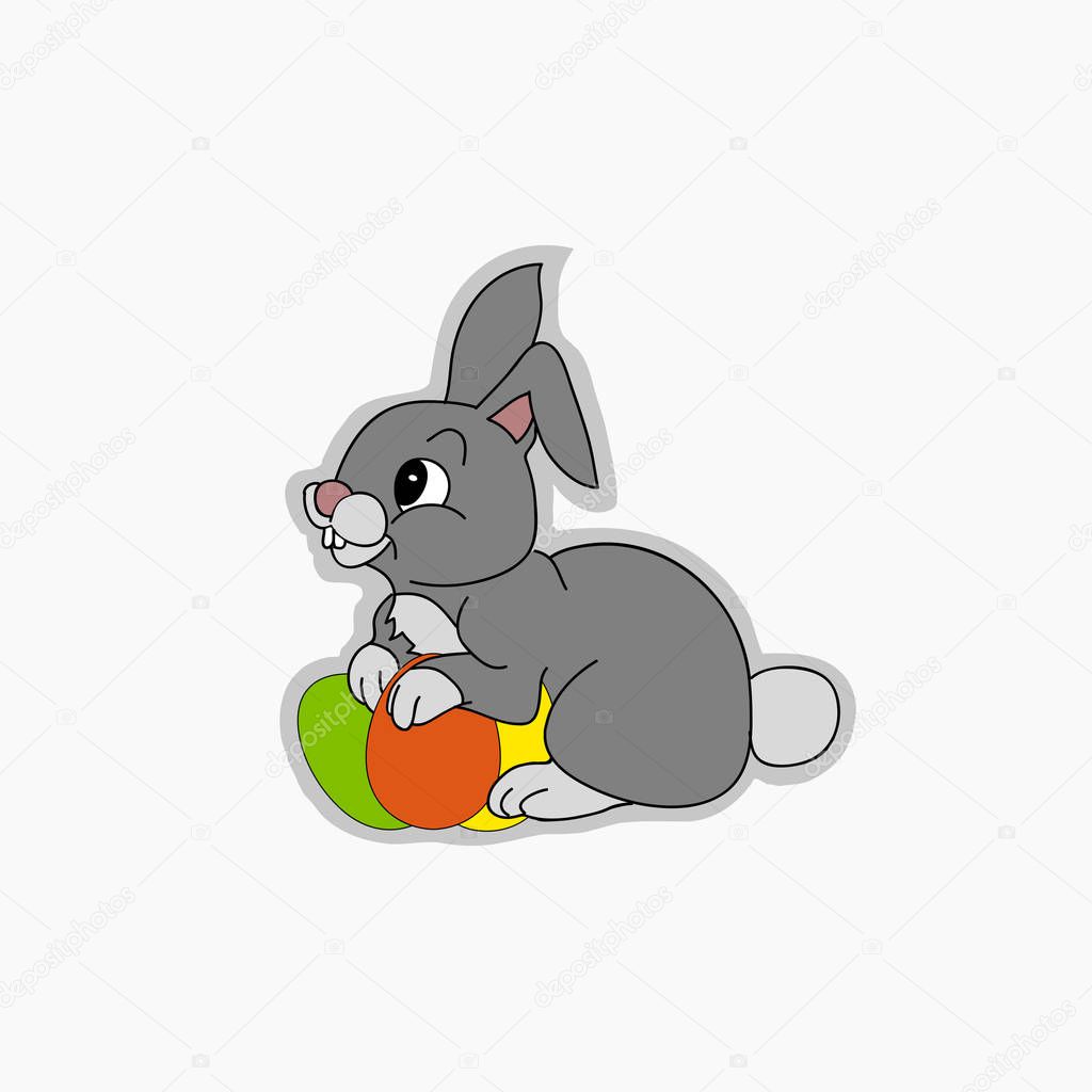 Hand drwan Easter bunny and eggs sticker