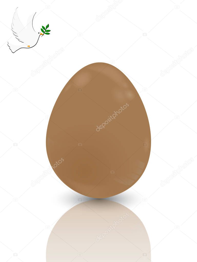 Easter Chocolate egg with reflection and dove 
