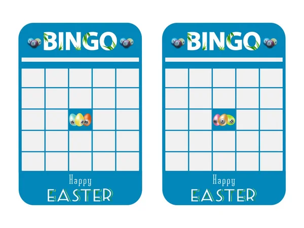 Tarjetas Bingo Azul Blanco Cortadas Decoradas Con Huevos Pascua Feliz — Archivo Imágenes Vectoriales