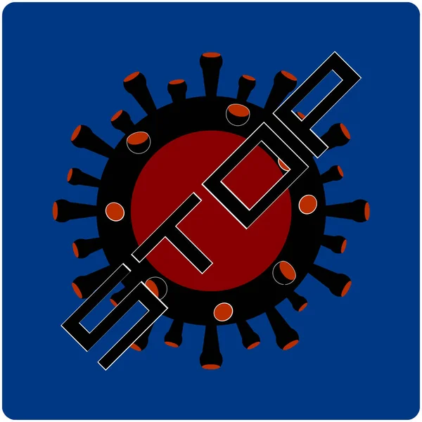 Detener Virus Negro Rojo Logotipo Con Texto Sobre Fondo Azul — Archivo Imágenes Vectoriales
