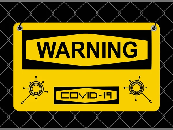 Señal Advertencia Amarilla Para Infección Por Covid Con Iconos Texto — Archivo Imágenes Vectoriales