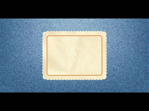 Etiqueta Material Desmenuzado Blanco Sobre Panel Azul Vaqueros Vaqueros Sobre — Archivo Imágenes Vectoriales