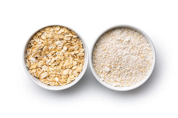 Dry rolled and ground oatmeal. Stock Picture