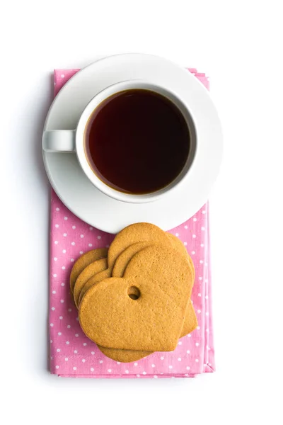 Pepparkakshjärtan och kopp kaffe. — Stockfoto