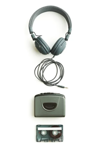 Vintage walkman, audio tape and headphones. — Stock Photo, Image