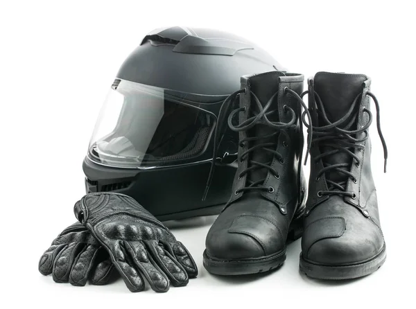 Motorcycle helmet, gloves and boots. — Stock Photo, Image