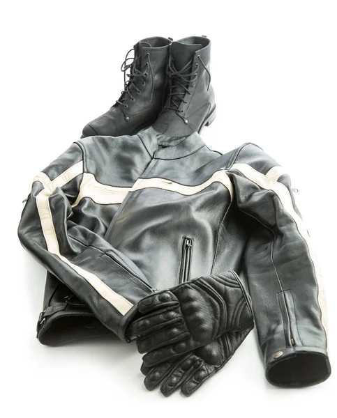 Motorradstiefel, Jacke und Handschuhe. — Stockfoto