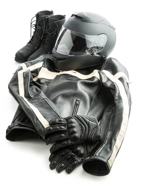 Casco de moto, guantes, chaqueta y botas . — Foto de Stock