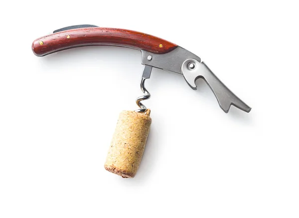 Corkscrew with cork. — Stock Photo, Image