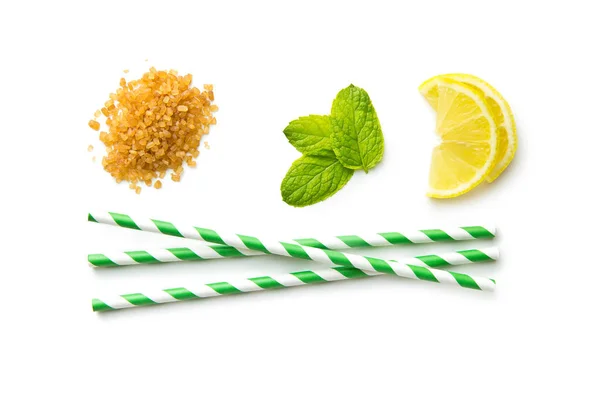 Mojito ingredients. Lemon, mint and cane sugar. — Stock Photo, Image