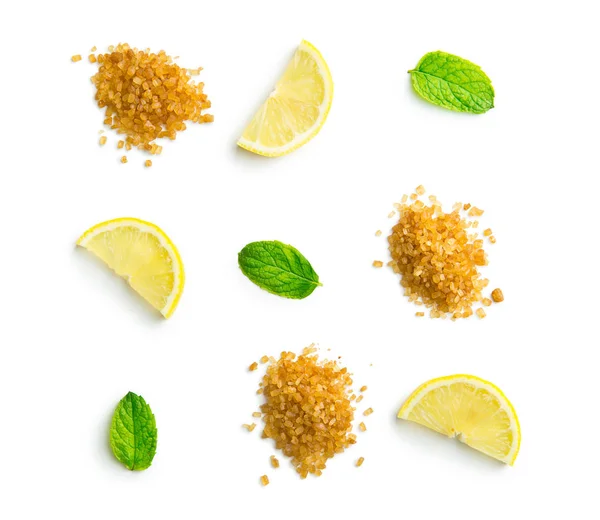 Ingredienti del mojito. Zucchero di limone, menta e canna . — Foto Stock
