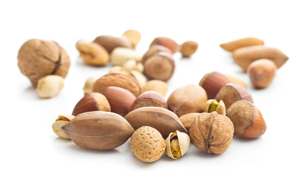 Different types of nuts in the nutshell. — Stock Photo, Image