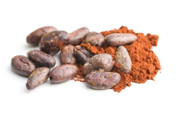 Chutné kakaového prášku a fazole. — Stock fotografie