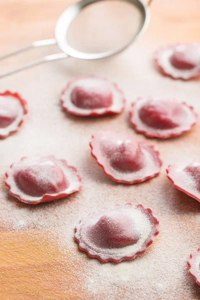 Tasty beetroot ravioli. — Stock Photo, Image