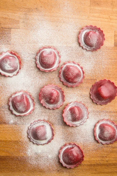 Tasty beetroot ravioli. — Stock Photo, Image