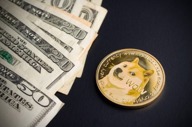 Dogecoin and dollars. clipart