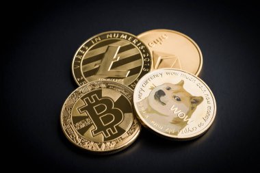 Dogecoin, litecoin, etheteum and bitcoin. clipart