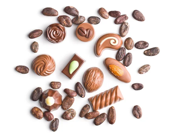 Smíšené belgické pralinky. Čokoládové lanýže. — Stock fotografie