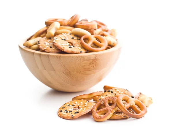Bolachas e pretzels salgados mistos . — Fotografia de Stock