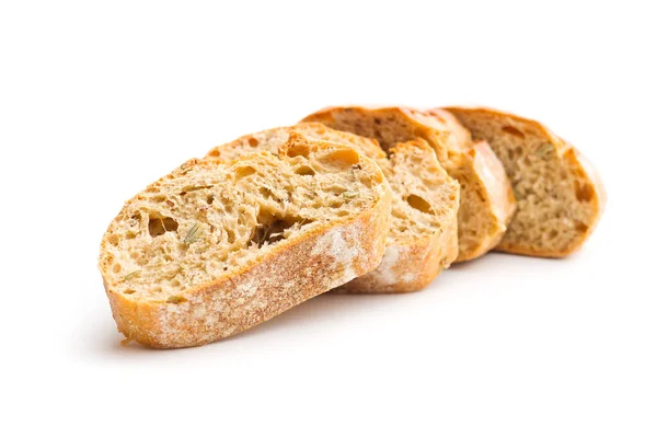 Plakje Ciabatta Brood Geïsoleerd Witte Achtergrond — Stockfoto