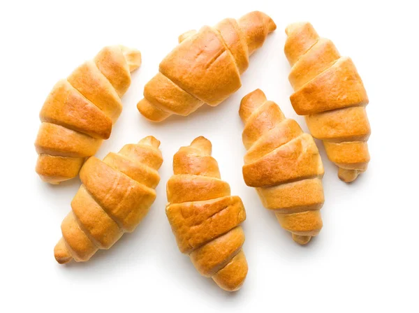 Süße Buttercroissants Isoliert Auf Weißem Hintergrund Ansicht Von Oben — Stockfoto
