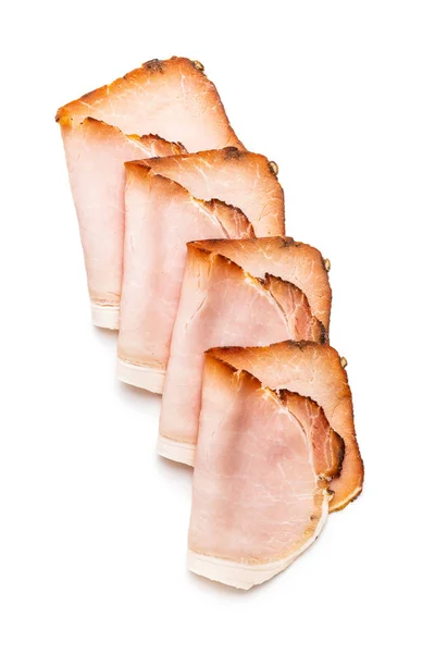 Räucherschinken in Scheiben geschnitten. Leckeres Schweinefleisch. — Stockfoto