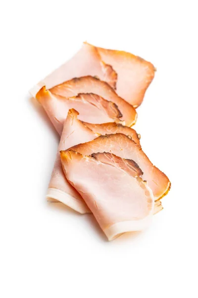 Prosciutto affumicato affettato. Carne di maiale saporita. — Foto Stock