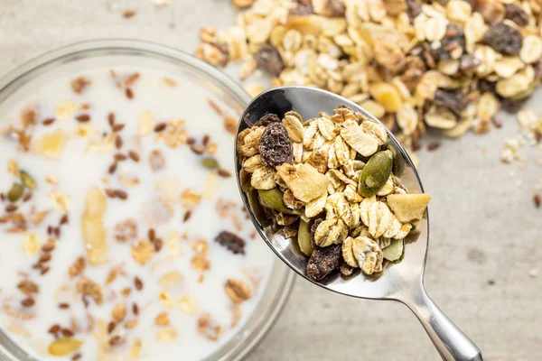 Healthy cereal breakfast. Mixed muesli. — Stock Photo, Image