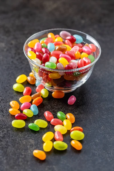 Fruitige Jellybeans Lekkere Kleurrijke Jelly Beans Glazen Kom — Stockfoto