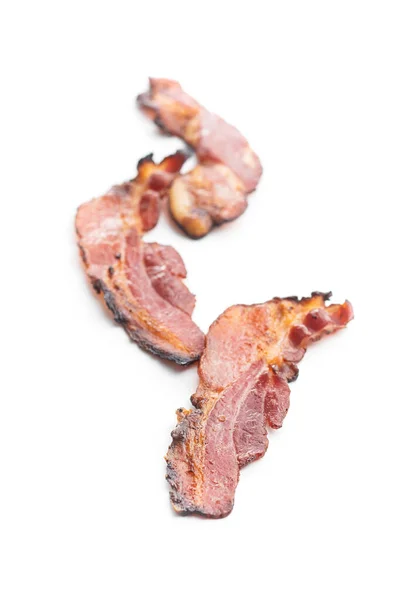 Fried Bacon Sliced Roasted Bacon Isolated White Background — Stock Photo, Image
