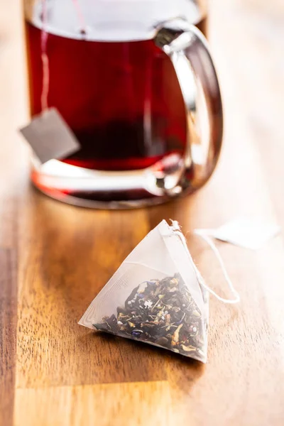 Floral Tea Bag Wooden Table — Stock Photo, Image