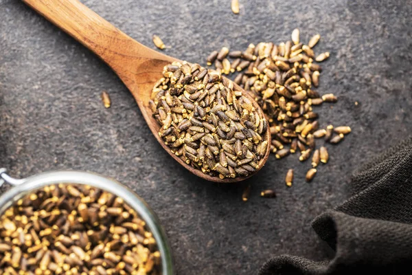 Milk Thistle Seeds Wooden Spoon Top View — Stock Photo, Image