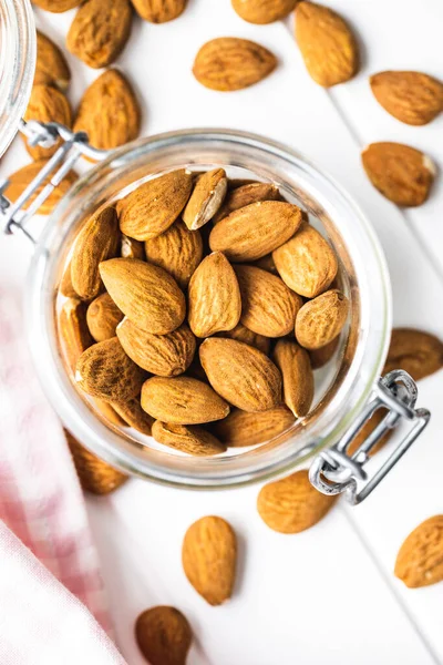Dried Almonds Nuts Jar Top View — Stock Photo, Image