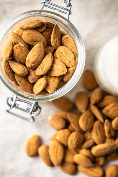 Dried Almonds Nuts Jar Top View — Stock Photo, Image