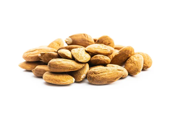 Sušené Mandle Ořechy Izolované Bílém Pozadí — Stock fotografie
