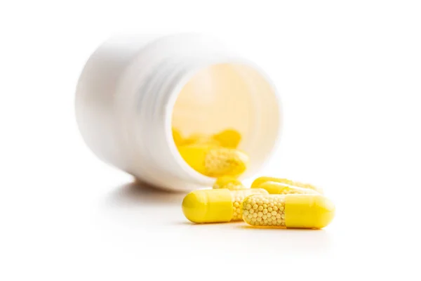 Cápsulas Vitamina Pílulas Vitamina Isoladas Fundo Branco — Fotografia de Stock