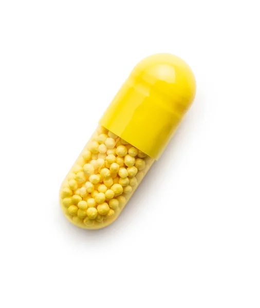Cápsula Vitamina Comprimido Vitamina Isolado Fundo Branco — Fotografia de Stock