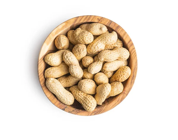 Leckere Ungeschälte Erdnüsse Schüssel Isoliert Auf Weißem Hintergrund — Stockfoto