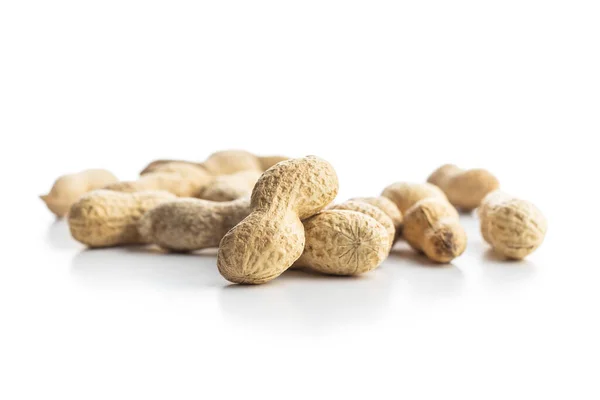 Tasty Unpeeled Peanuts Isolated White Background — Stock Photo, Image