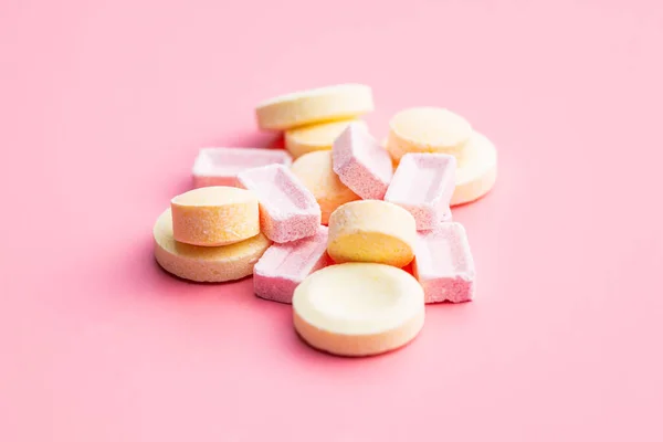 Mix Hard Colorful Candies Pink Background — Stock Photo, Image