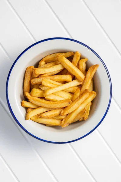 French Fries Bowl White Table Top View Tasty Fast Food — Stock Photo, Image